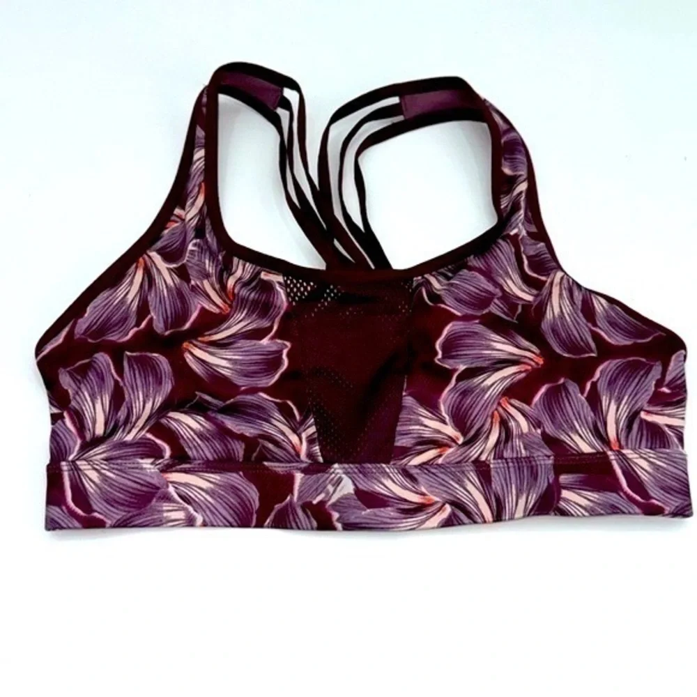 UEC Champion floral maroon low impact sports bra low impact support small